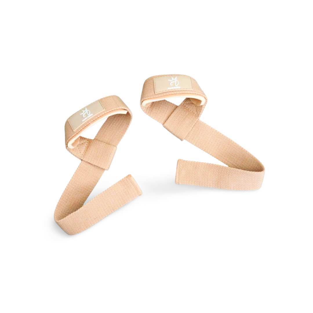 Beige lifting straps on a white background