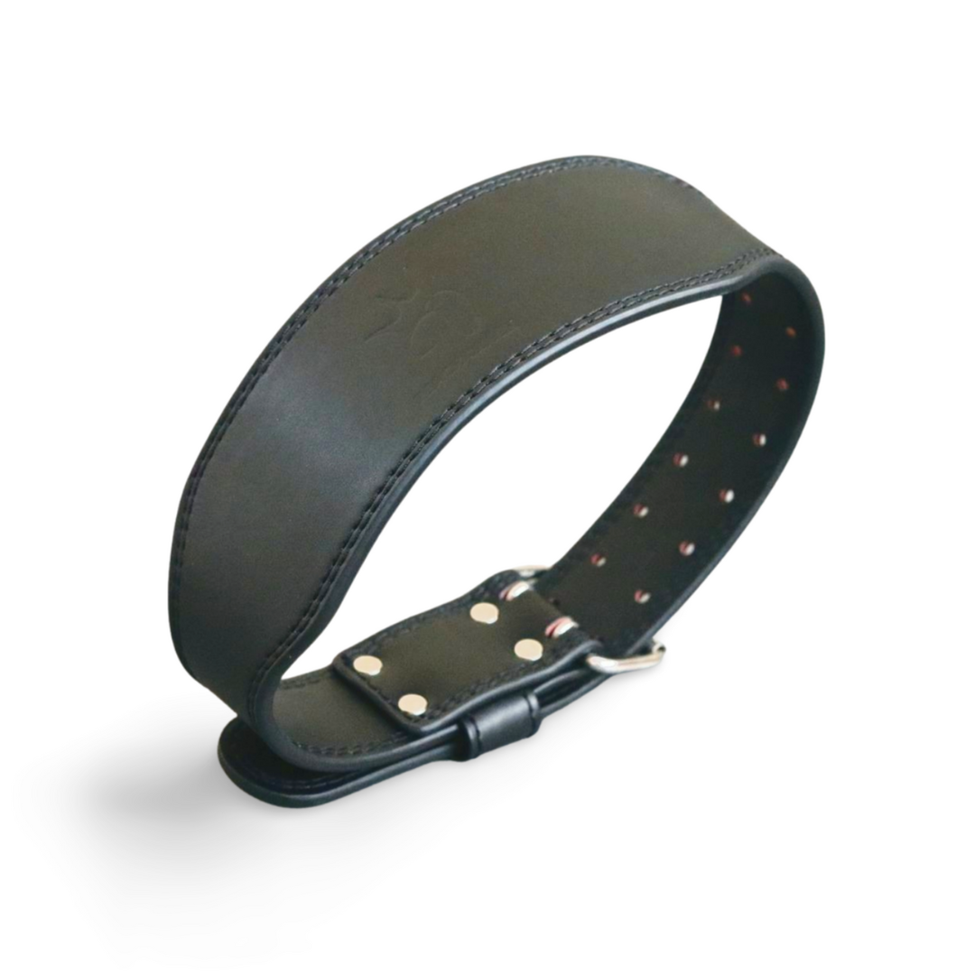 Black weight lifting belt on a white background 