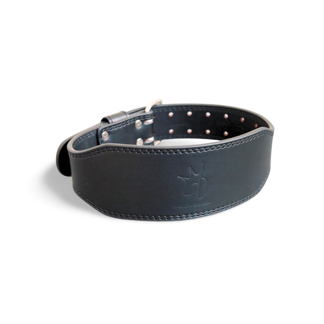 Black weight lifting belt on a white background 