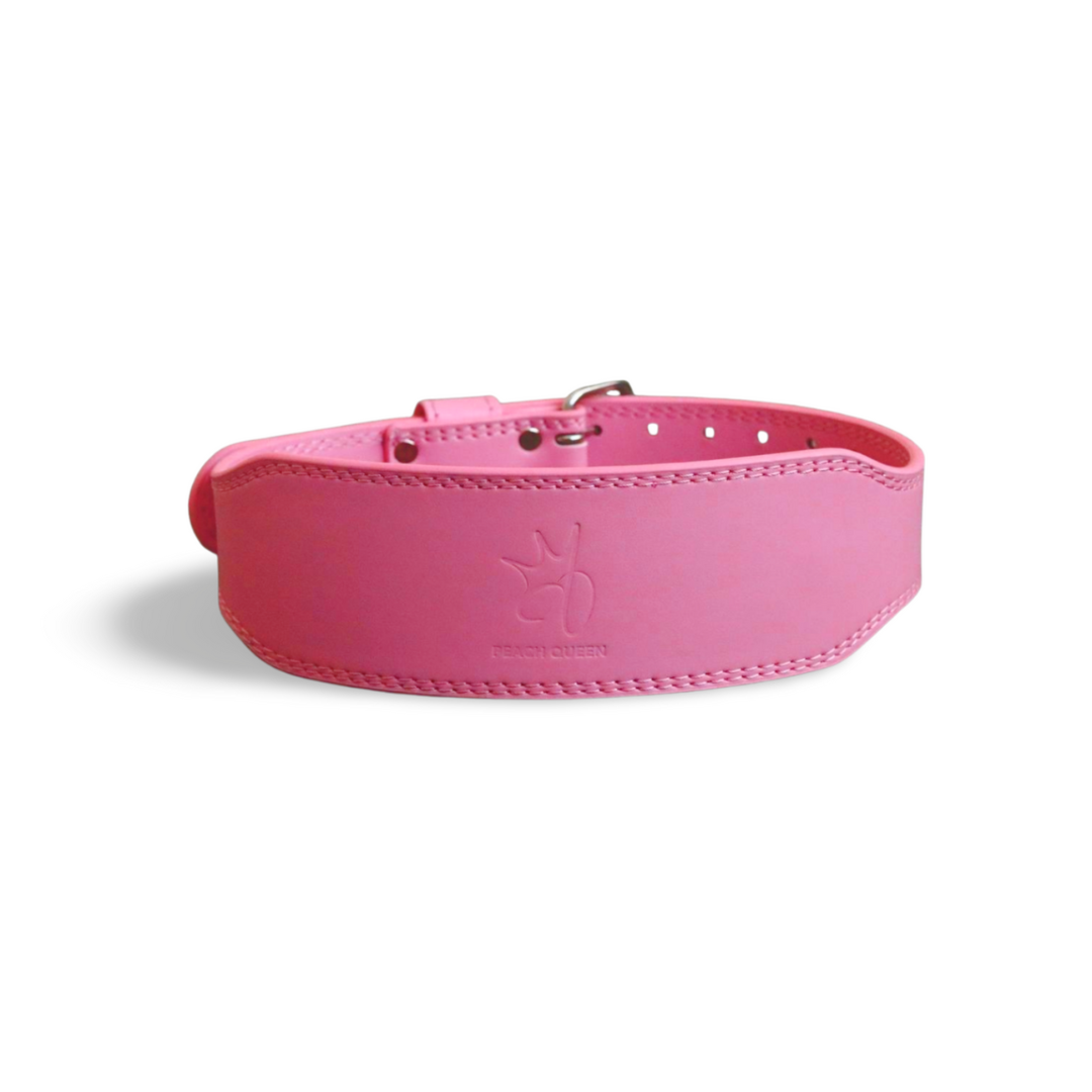 Pink weight lifting belt on a white background